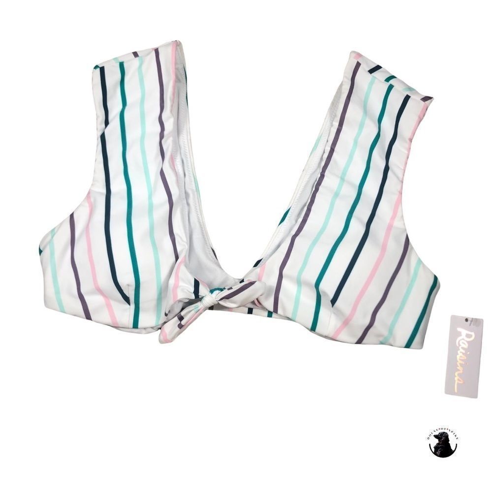 Raisins White Stripe Sweetheart Neckline Bikini Top Size Large NWT